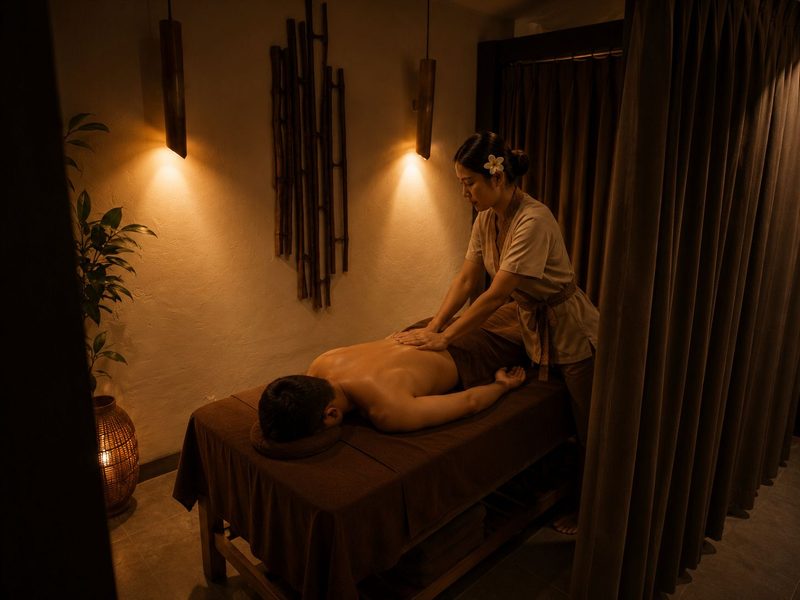 Candlelit massage room at Ijen Spa